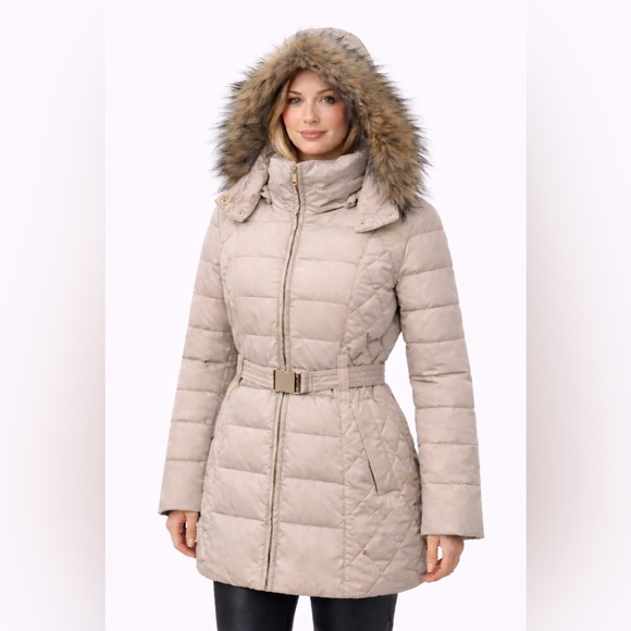 Jones New York hooded down puffer jacket coat L